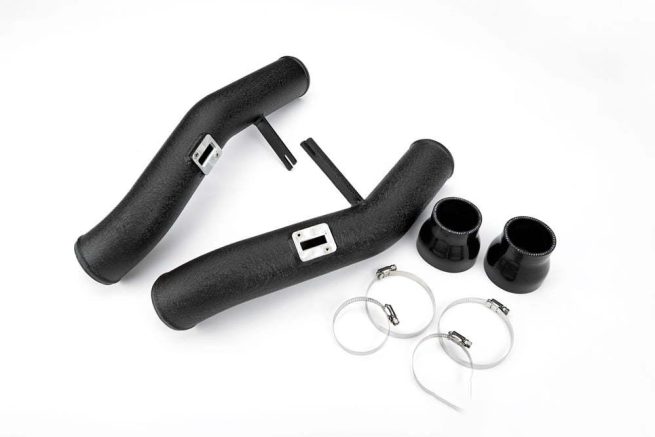 a black plastic pipes with a couple of straps