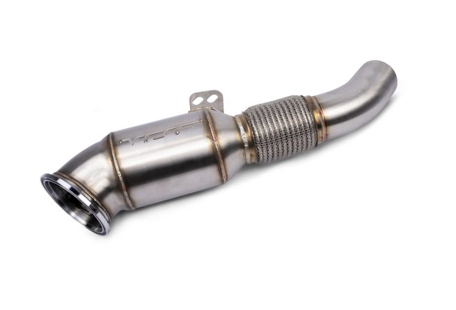 a silver exhaust pipe with a wire mesh on the side