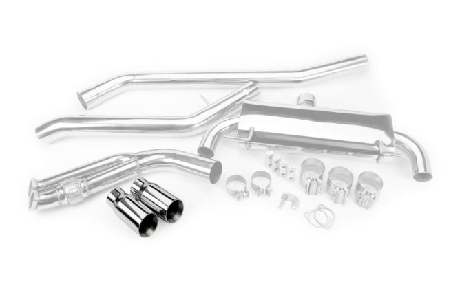 a silver exhaust pipe and parts