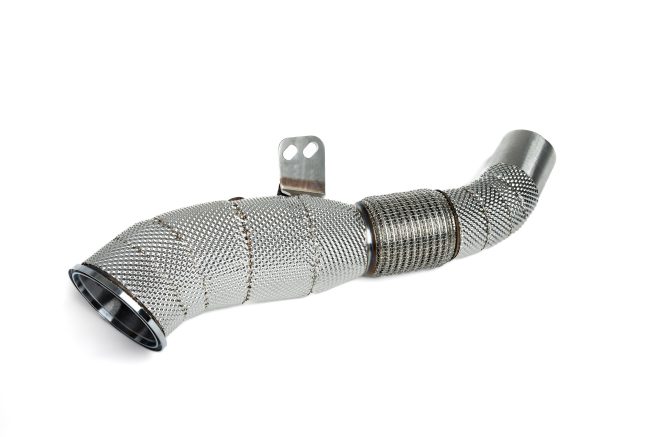 a silver metal pipe with a metal band
